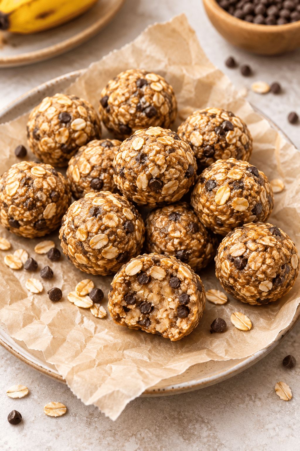 chilled peanut butter banana energy bites ready to serve