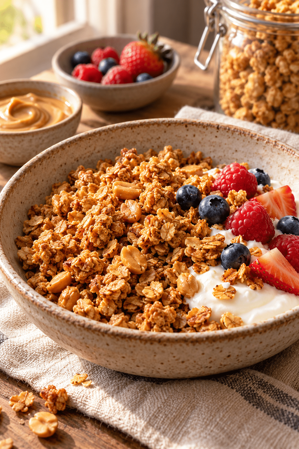 Crisp finished peanut butter granola