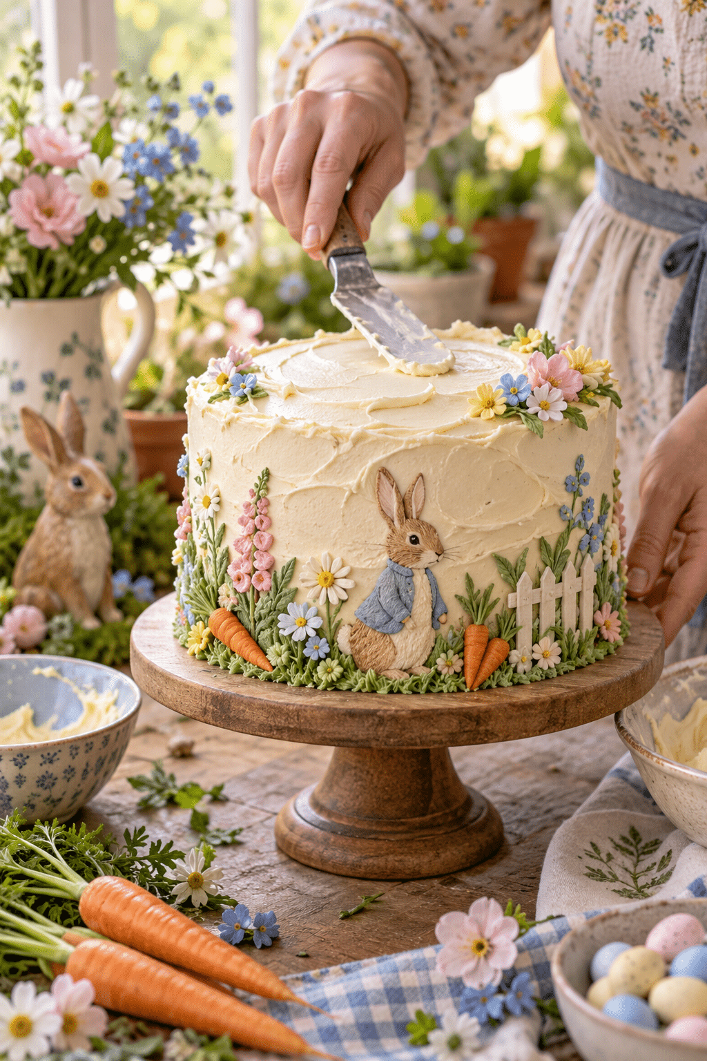 Peter Rabbit cake preparation in progress