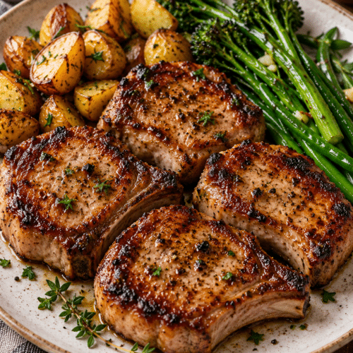Juicy grilled pork chops with pork chop marinade