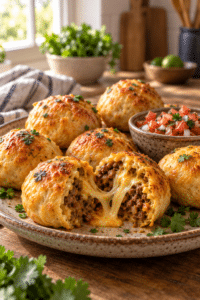 Queso taco bombs with cheesy beef filling