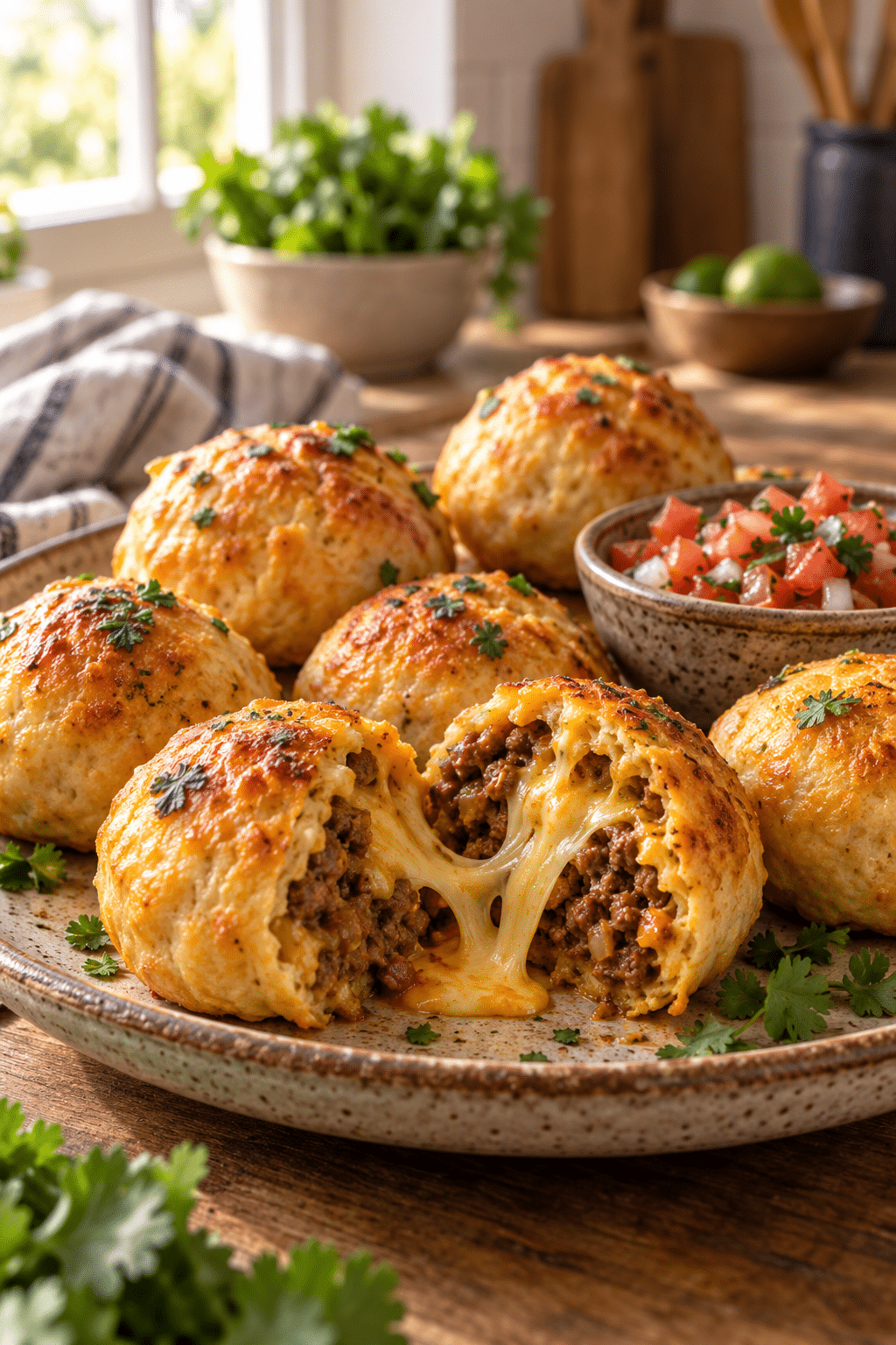 Queso taco bombs with cheesy beef filling