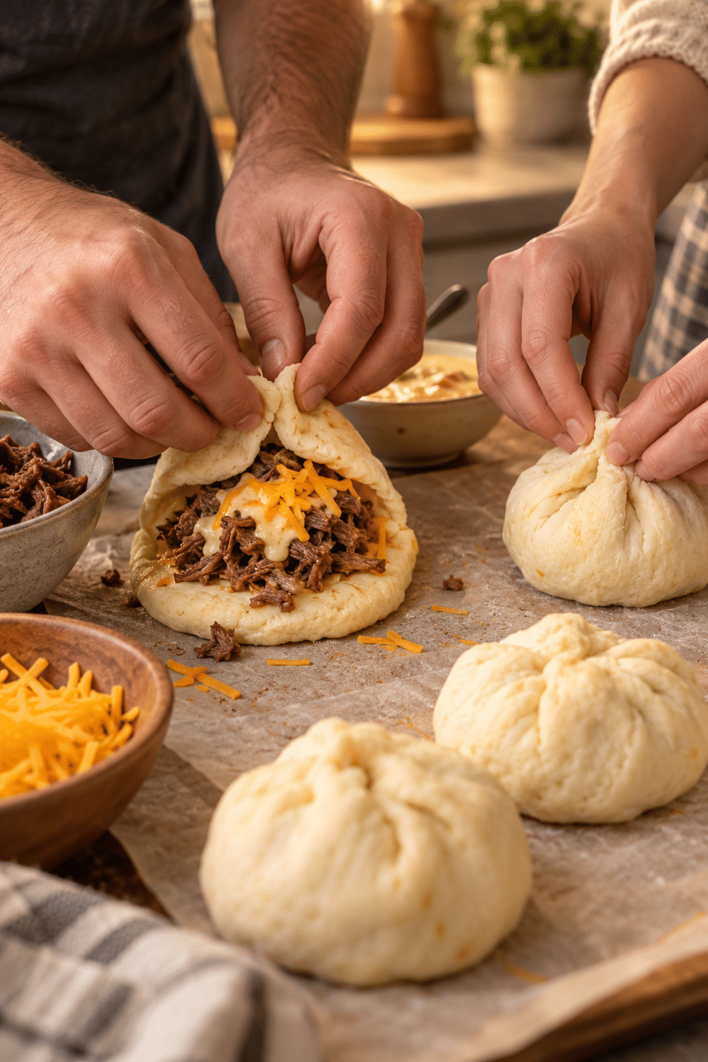 Sealing queso taco bombs before baking