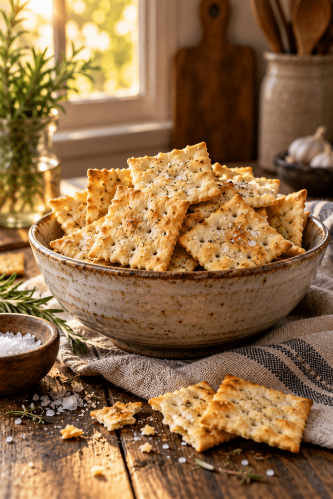 seasoned snack crackers in a bowl