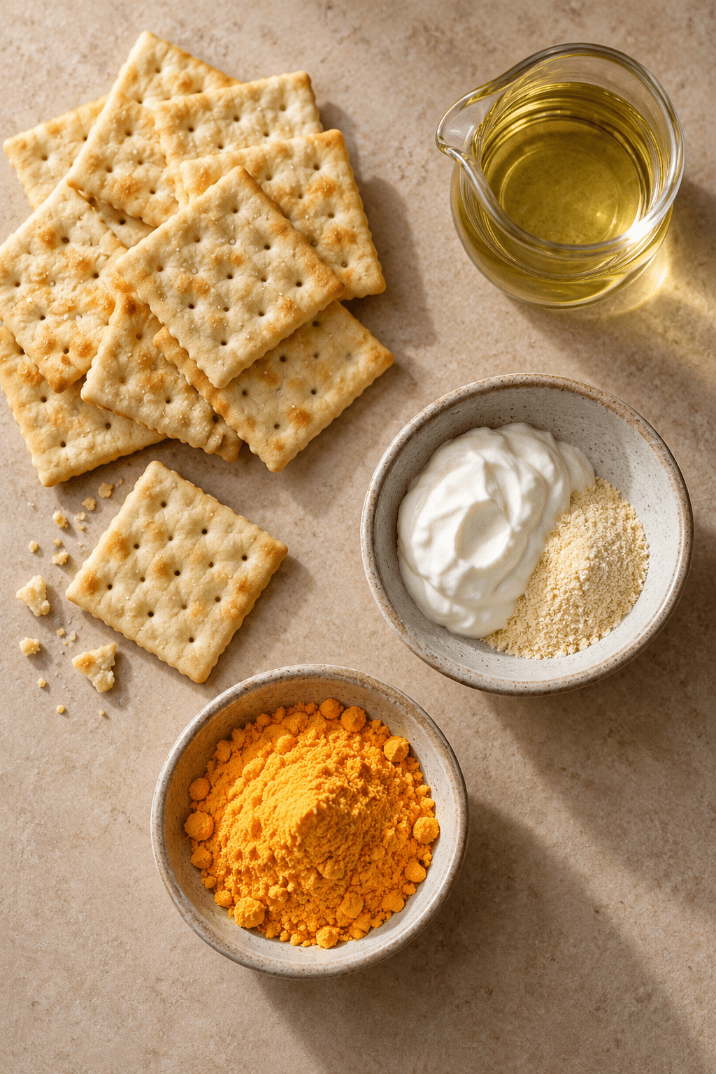 seasoned snack crackers ingredients arranged