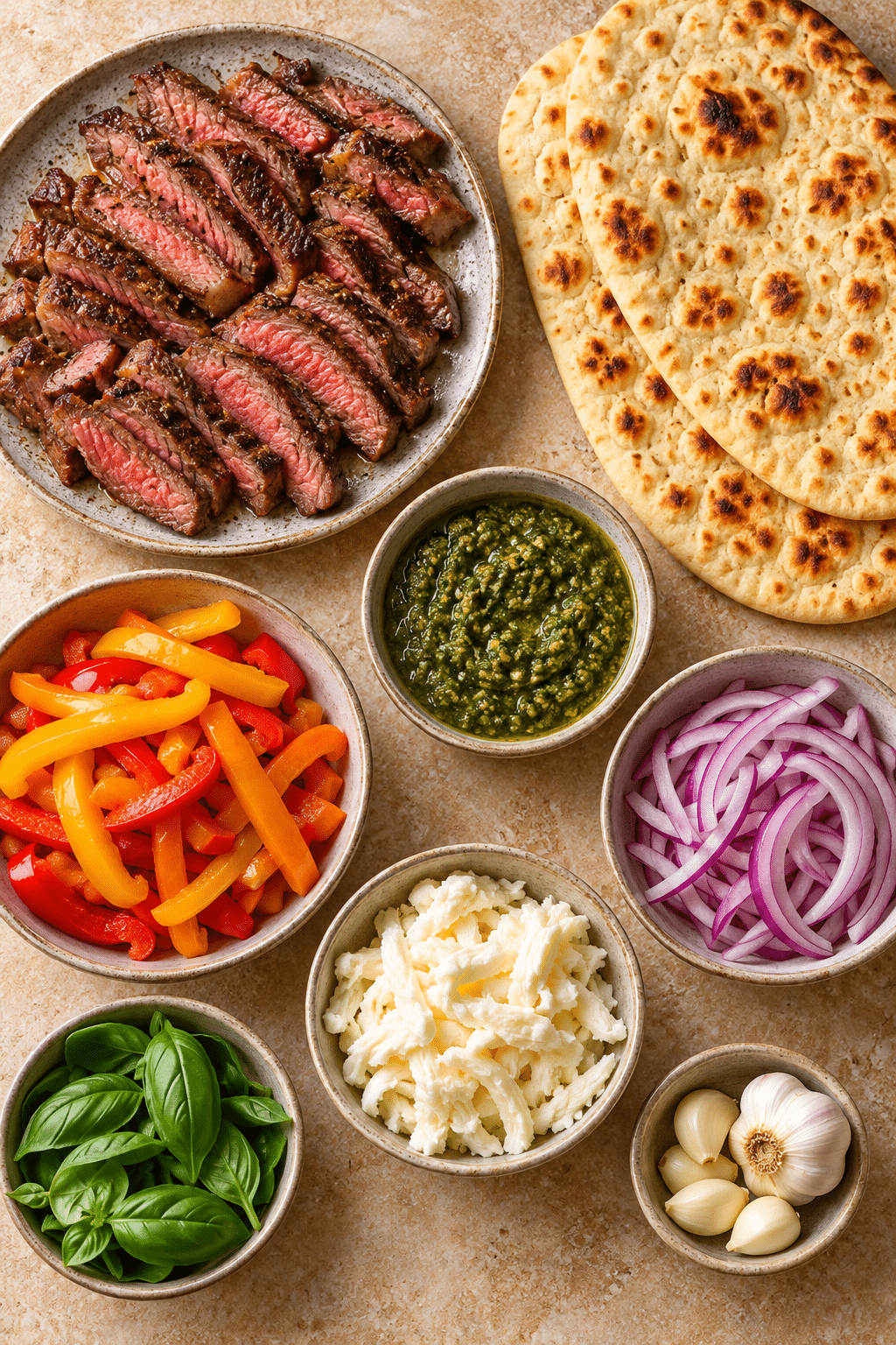Ingredients for sirloin steak flatbread