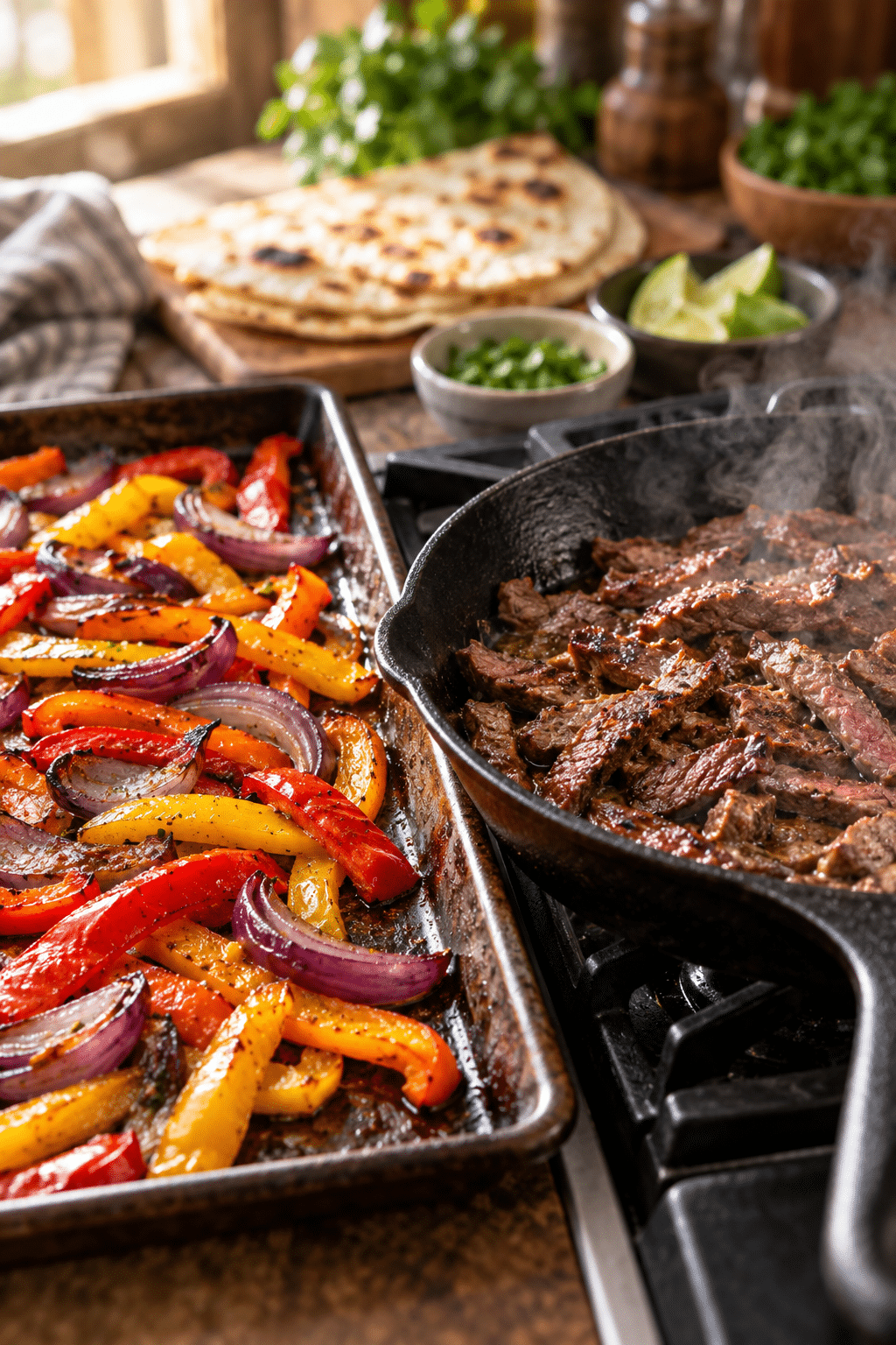 Roasting peppers for sirloin steak flatbread