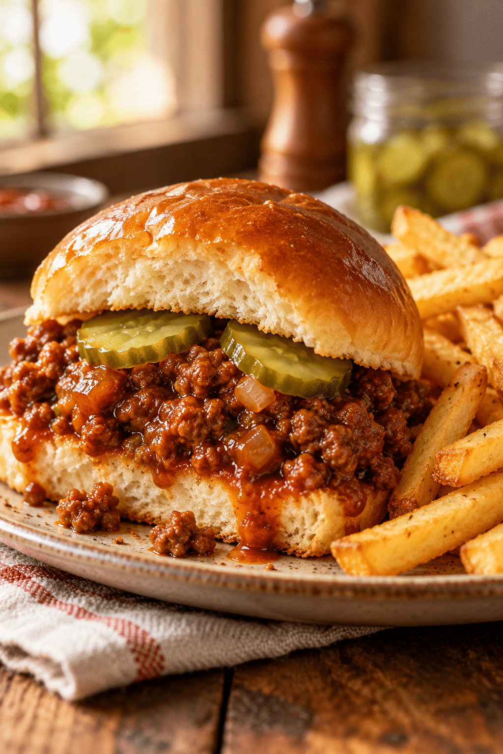 Finished sloppy joe sandwich ready to serve