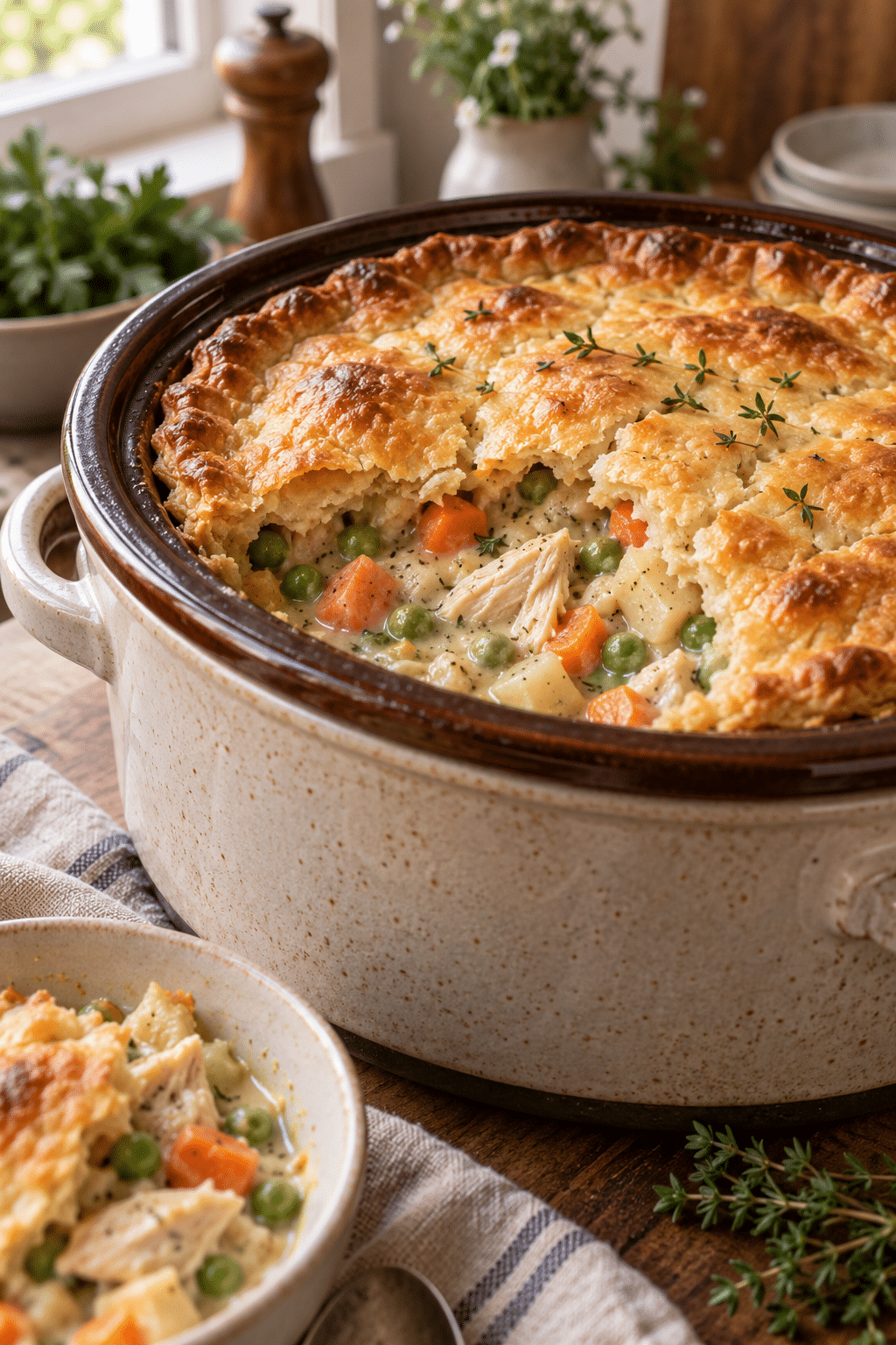 slow cooker chicken pot pie served warm