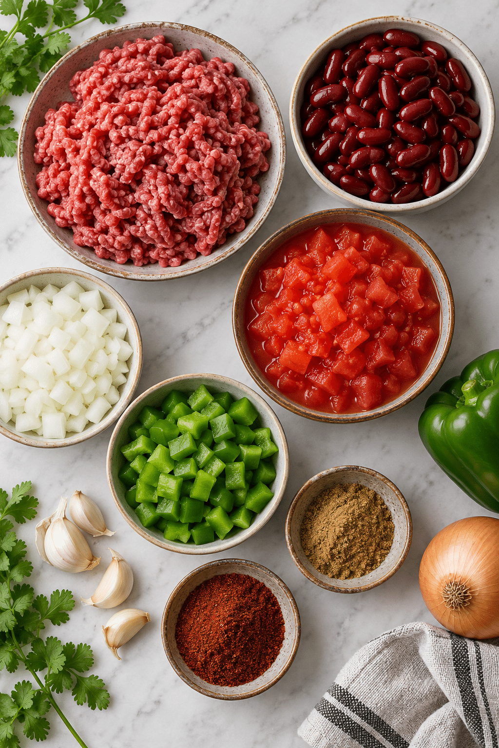 slow cooker chili ingredients arranged