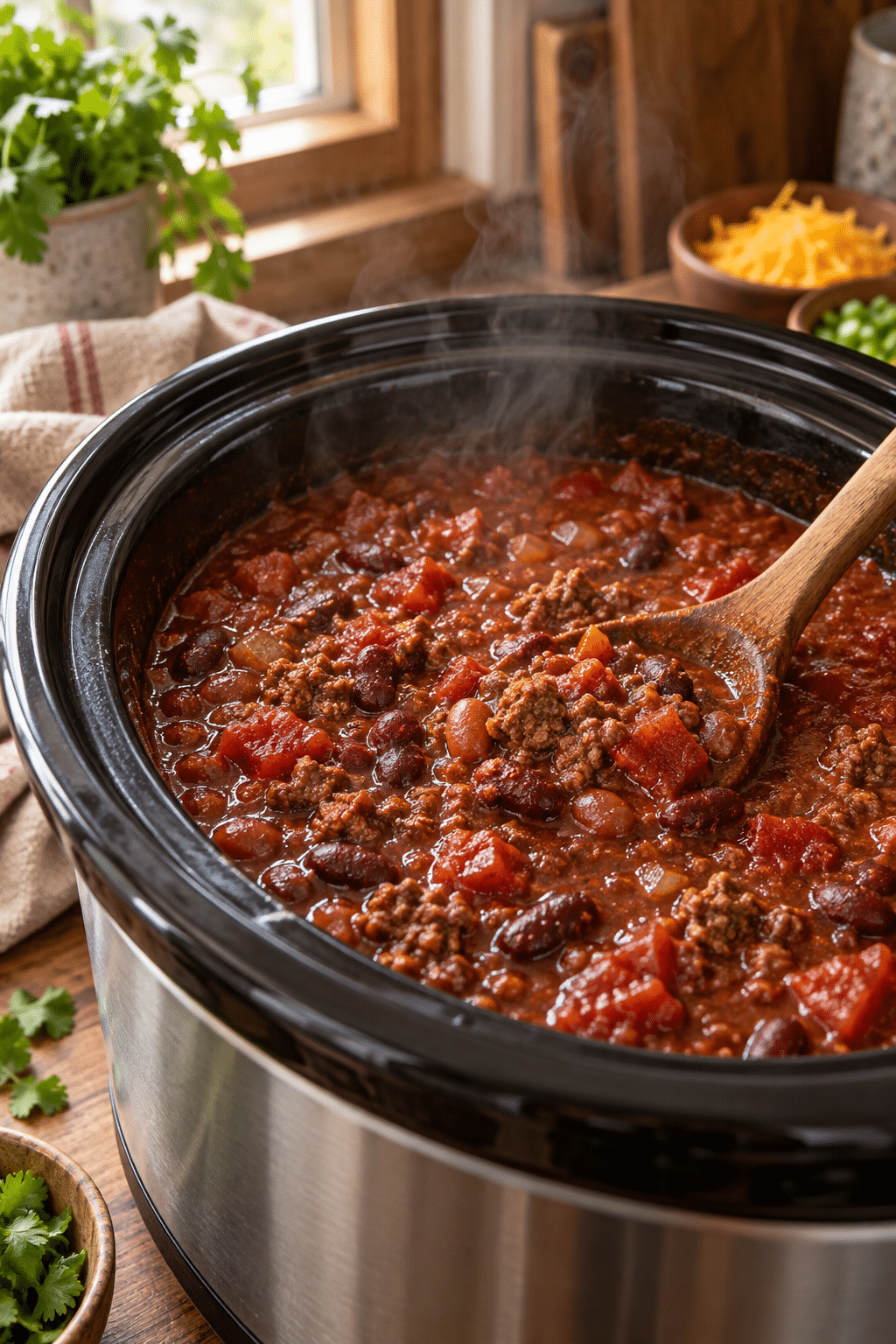 slow cooker chili preparation in progress