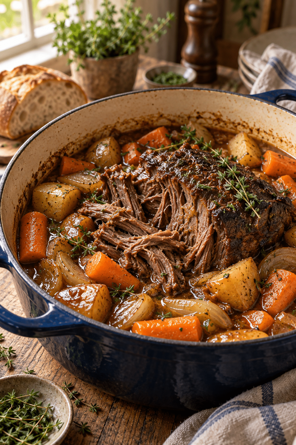 tender slow cooker pot roast served with carrots and potatoes