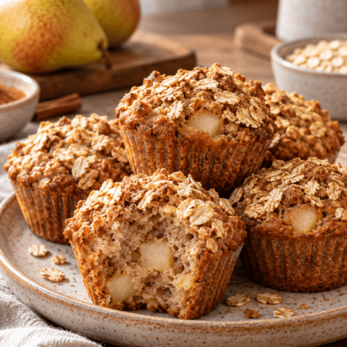 spiced pear oat breakfast muffins