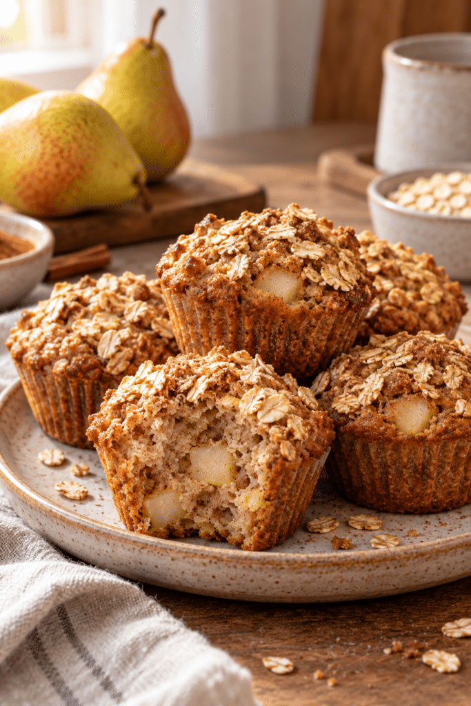 spiced pear oat breakfast muffins