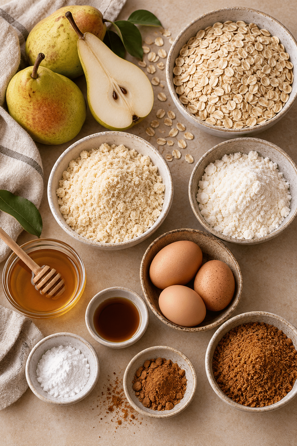 ingredients for spiced pear oat breakfast muffins