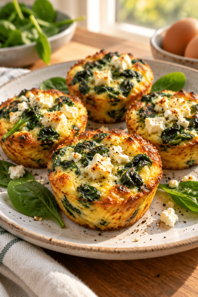 spinach and feta egg cups served warm