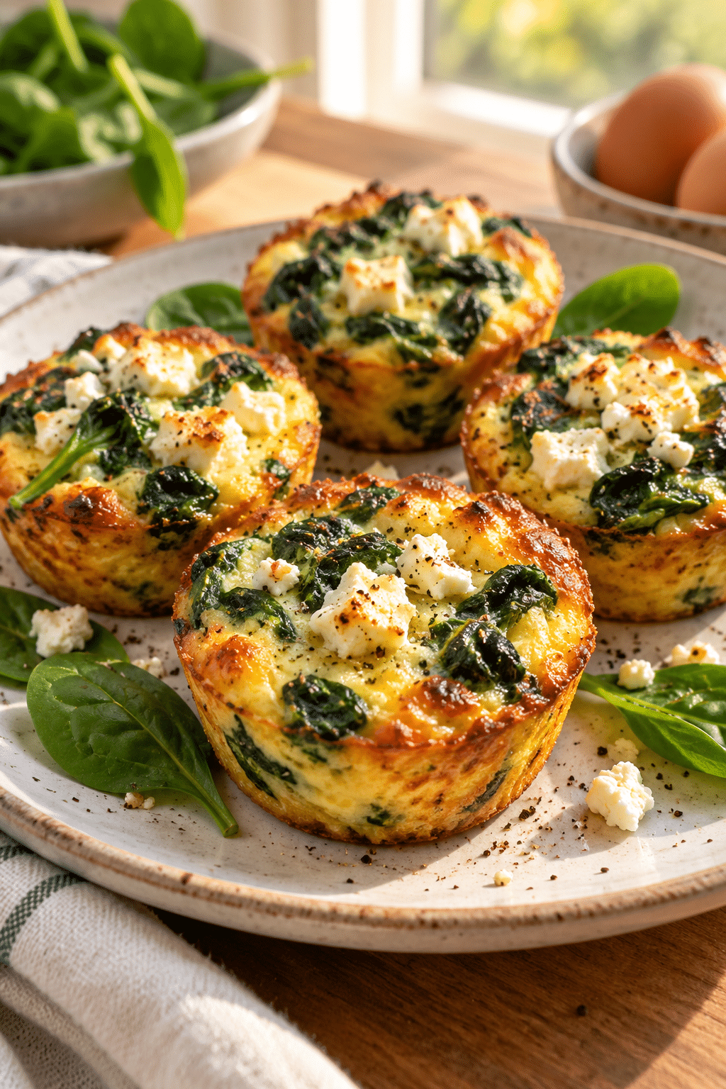 spinach and feta egg cups served warm
