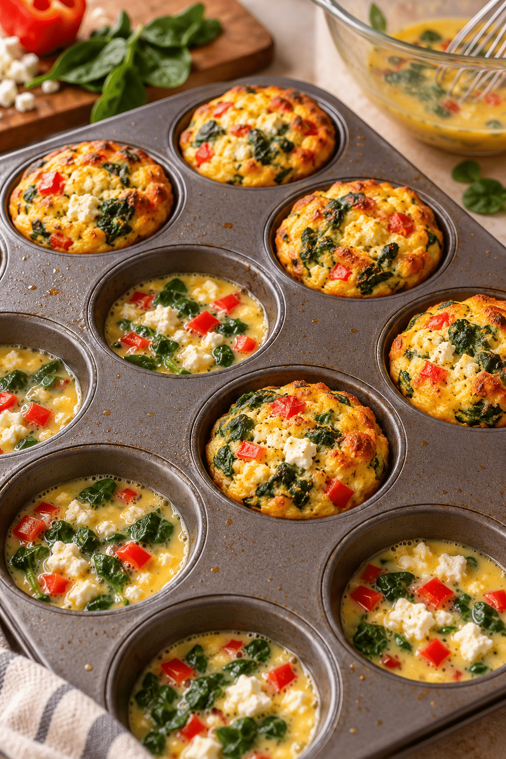 spinach and feta egg cups baking