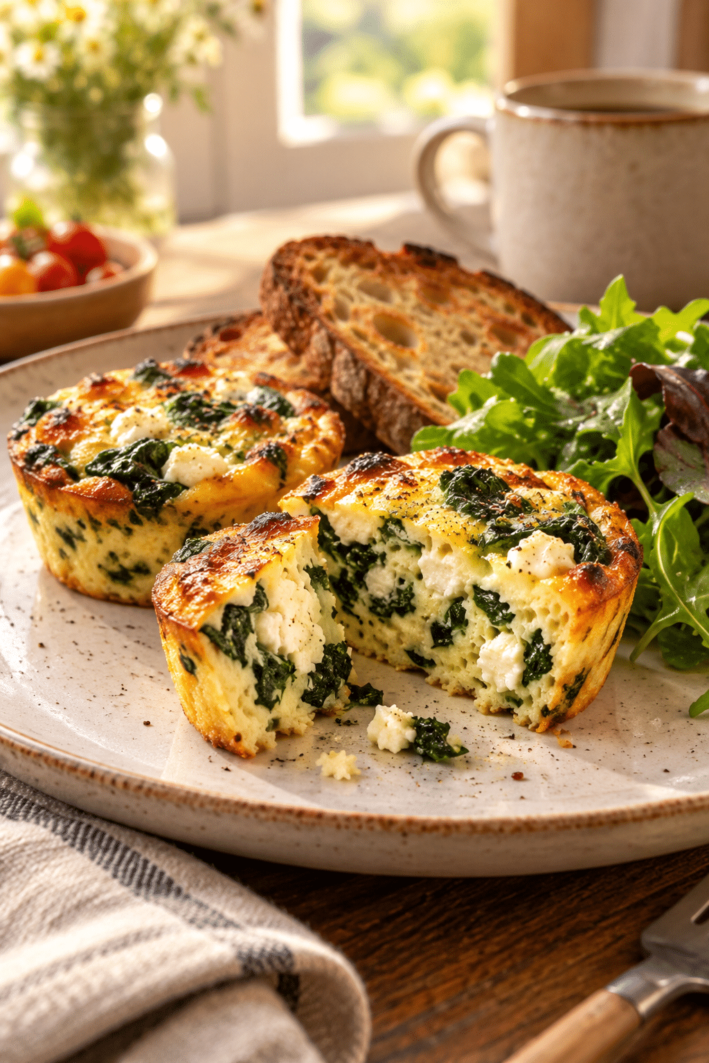 spinach and feta egg cups served