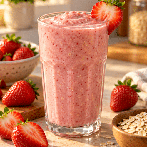 strawberry oatmeal breakfast smoothie