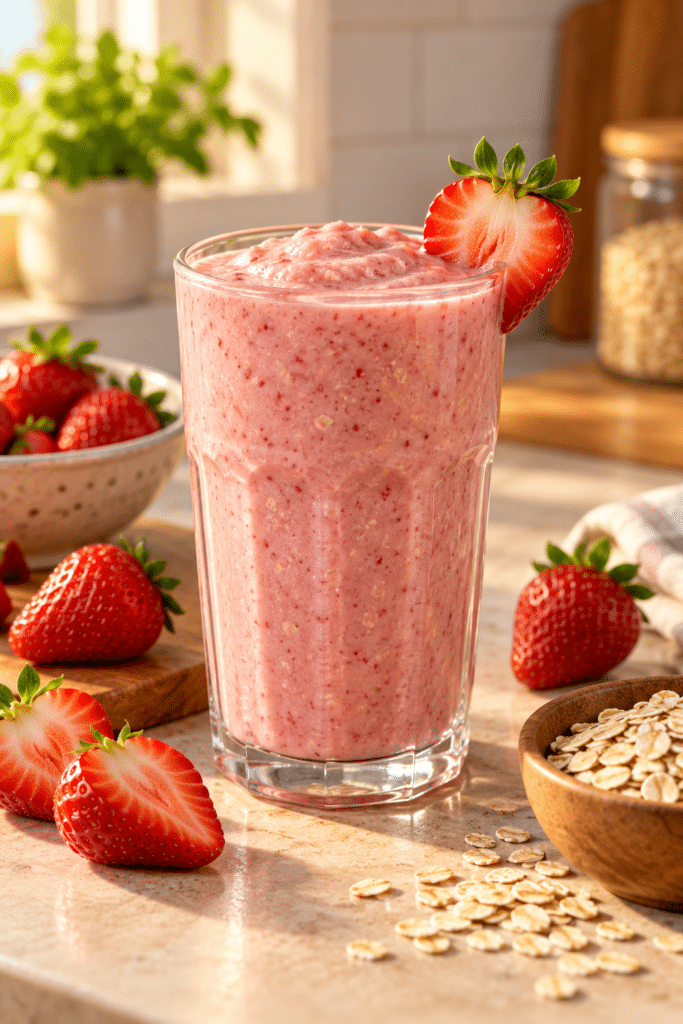 strawberry oatmeal breakfast smoothie