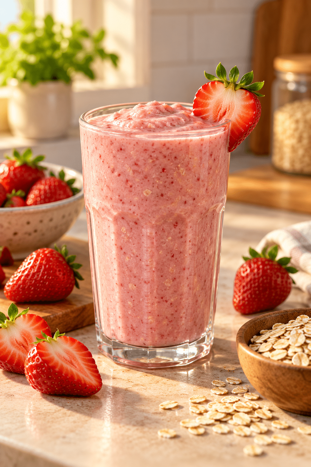 strawberry oatmeal breakfast smoothie