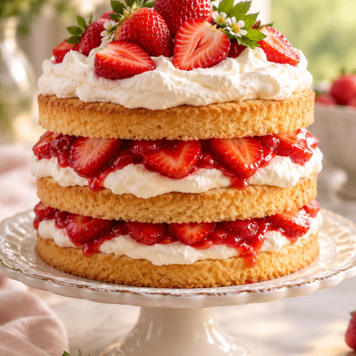 finished strawberry shortcake cake