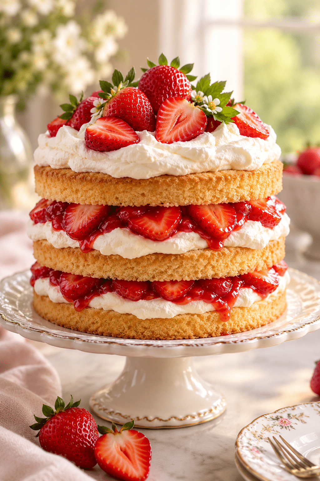 finished strawberry shortcake cake