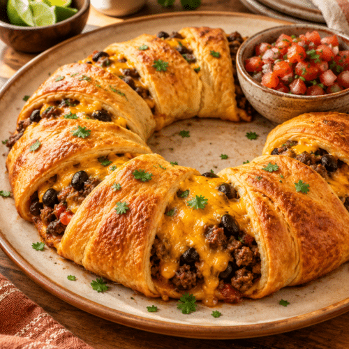 taco stuffed crescent ring with cheddar