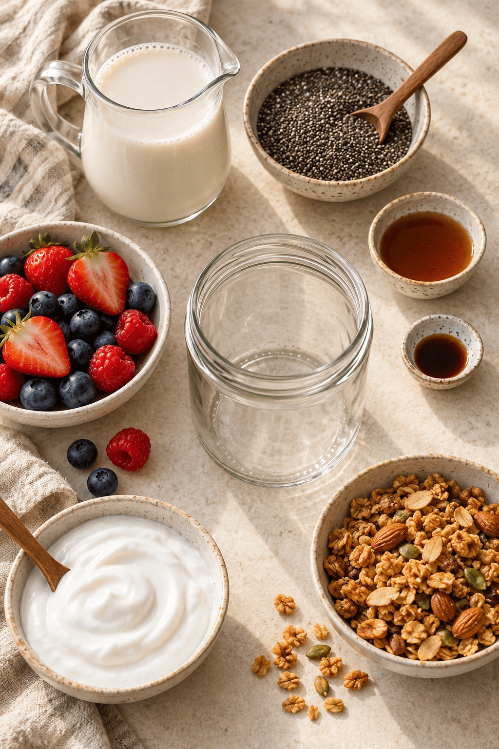vanilla chia pudding ingredients measured and ready to mix